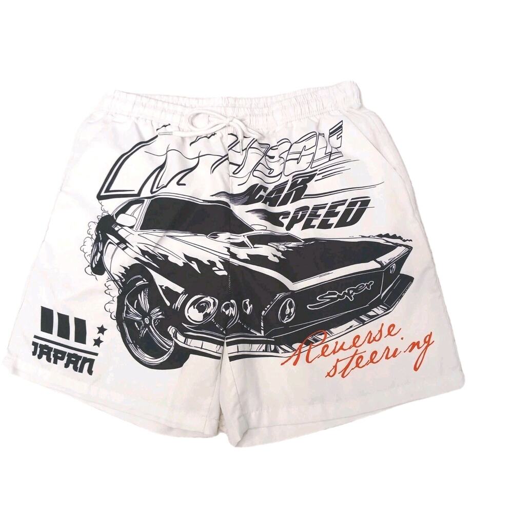 Japan Anime Gym Shorts Men's Sz 40 Japanese Summer Casual Muscle Car Racing Art